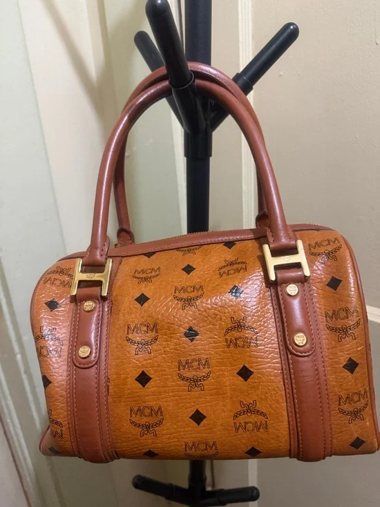 MCM Cognac Visetos Satchel with Gold Hardware - Picture 3 of 12